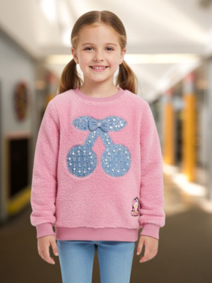 Pink Castle Girls Casual Velvet Full Sleeve Top(Pink, Pack of 1)