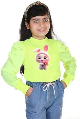 Lediverse Girls Party Cotton Lycra Blend Ruffeld Top(Green, Pack of 1)