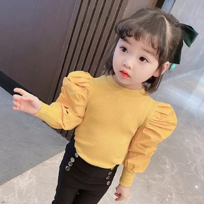 Sunburst Girls Casual Cotton Blend Full Sleeve Top(Yellow, Pack of 1)