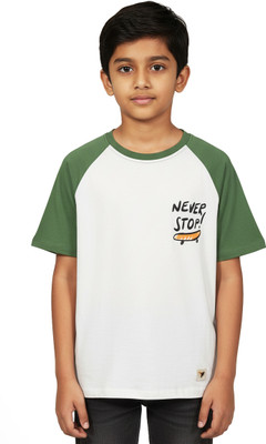 t-hustler Boys Printed Pure Cotton Regular T Shirt(White, Green, Pack of 1)