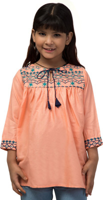 Wahoo Girls Rayon Top(Orange, Pack of 1)