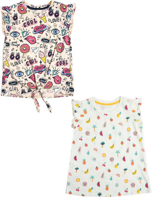 Spunkies Girls Casual Cotton Blend Top(White, Pack of 2)