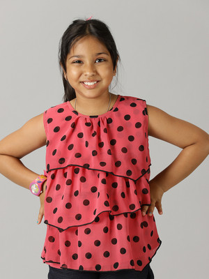 KiddoPanti Girls Casual Georgette Layered Top(Pink, Pack of 1)
