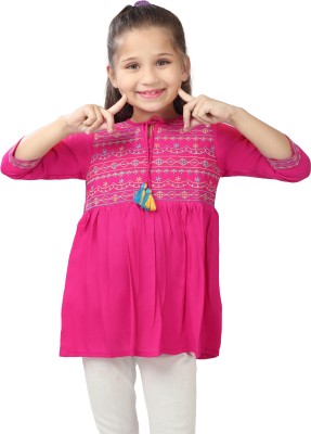 Miss & Chief Girls Party Rayon A-line Top(Pink, Pack of 1)