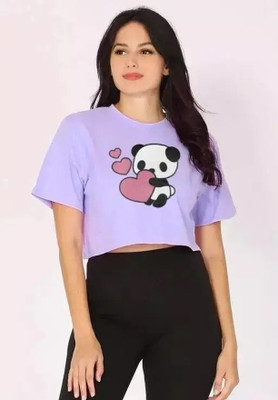 Aditi Fashion Girls Casual Cotton Blend Crop Top(Purple, Pack of 1)