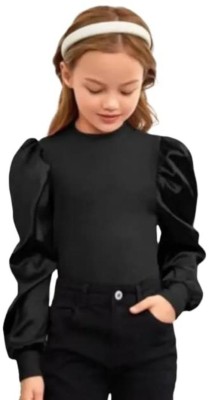 DARSH CREATION Girls Casual Cotton Blend Full Sleeve Top(Black, Pack of 1)