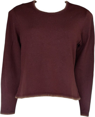 Stylista Fashion Boutique Solid Round Neck Casual Women Brown Sweater