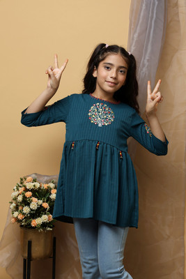 Miss & Chief Girls Casual Polycotton Tunic Top(Blue, Pack of 1)