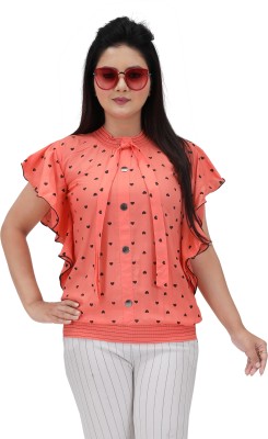 DHRITY Girls Casual Rayon Top(Orange, Pack of 1)