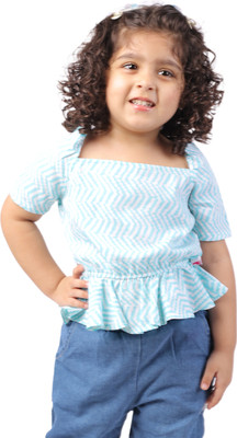 Yellowtoons Girls Casual Cotton Blend A-line Top(Light Blue, Pack of 1)