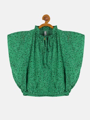 KiddoPanti Girls Casual Polyester Tie-up Top(Green, Pack of 1)