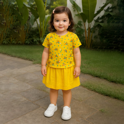 KIdbea Girls Casual Cotton Blend Shirt Style Top(Yellow, Pack of 1)