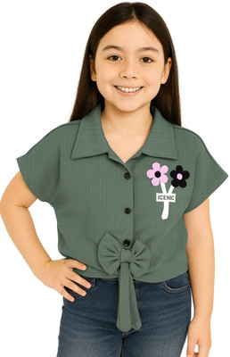 GRX Girls Casual Cotton Blend Shirt Style Top(Multicolor, Pack of 1)