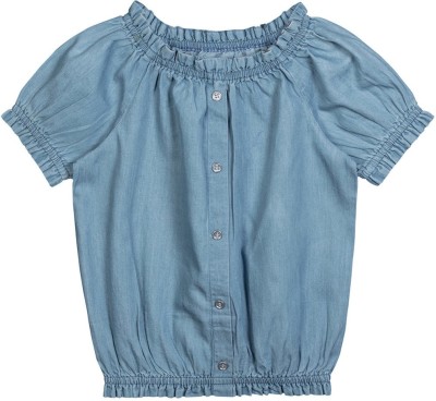 BUDDING BEES Girls Casual Denim Top(Blue, Pack of 1)