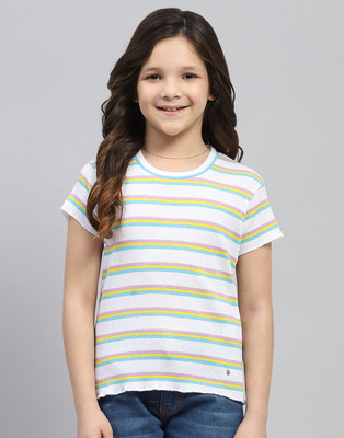 MONTE CARLO Girls Casual Cotton Blend Top(White, Pack of 1)