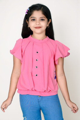 AJCollection Girls Party Cotton Blend Ruffeld Top(Yellow, Pack of 1)
