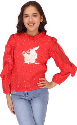 Cutecumber Girls Casual Georgette Top(Red, Pack of 1)