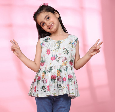 maaesa Girls Casual Pure Cotton Top(White, Pack of 1)