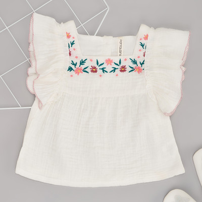 Pantaloons Baby Baby Girls Pure Cotton Blouson Top(White, Pack of 1)