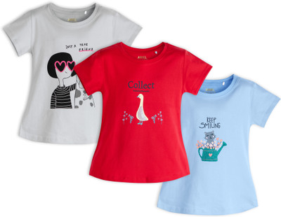 Ariel Girls Casual Cotton Blend Top(Multicolor, Pack of 3)