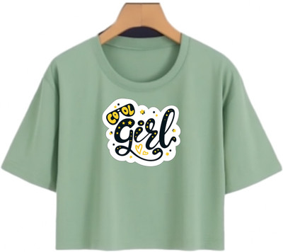 Loom & Line Girls Casual Cotton Blend Crop Top(Dark Green, Pack of 1)