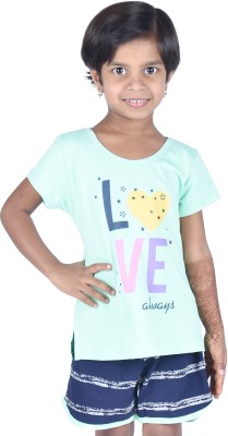 Yellowtoons Girls Cotton Blend A-line Top(Green, Pack of 1)