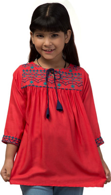 Wahoo Girls Rayon Top(Red, Pack of 1)