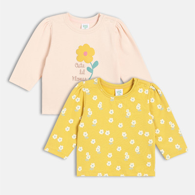 MINI KLUB Baby Girls Casual Pure Cotton A-line Top(Yellow, Pink, Pack of 2)