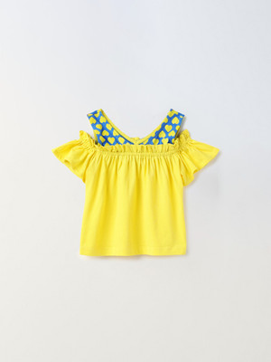 Spunkies Girls Pure Cotton Top(Yellow, Pack of 1)