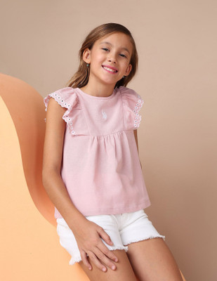 U.S. POLO ASSN. Girls Pure Cotton Top(Pink, Pack of 1)