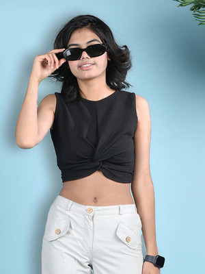 CUTIEKINS Girls Casual Cotton Blend Crop Top(Black, Pack of 1)