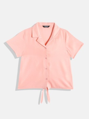 HERE&NOW Girls Casual Polyester Shirt Style Top(Pink, Pack of 1)