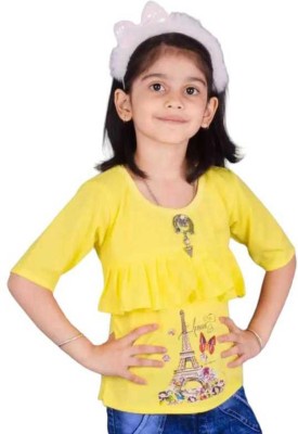 SUNCITY FASHION MART Girls Casual Cambric Layered Top(Yellow, Pack of 1)