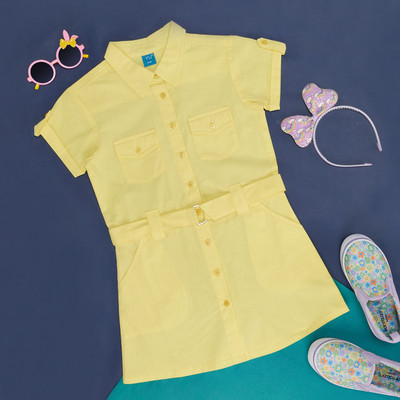 YU by Pantaloons Girls Pure Cotton Top(Yellow, Pack of 1)