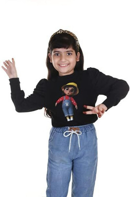 BHUMIHAR Girls Casual Cotton Lycra Blend Ruffeld Top(Black, Pack of 1)