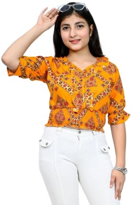 oriexfabb Girls Casual Polycotton Crop Top(Yellow, Pack of 1)