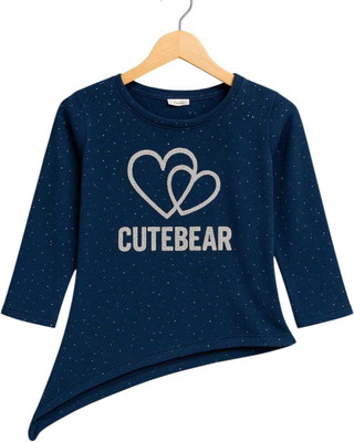 Pink Paradise Girls Casual Cotton Blend Top(Dark Blue, Pack of 1)