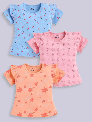 CERABI Girls Casual Pure Cotton Top(Multicolor, Pack of 3)