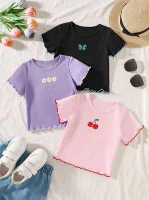 Tiny Threads Girls Casual Cotton Blend Top(Multicolor, Pack of 3)