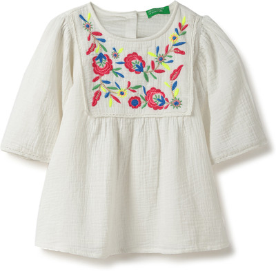 United Colors of Benetton Girls Casual Pure Cotton Top(White, Pack of 1)