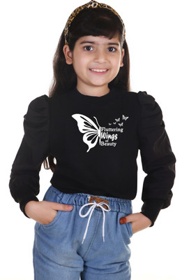Zarmin Girls Casual Cotton Blend Top(Black, Pack of 1)