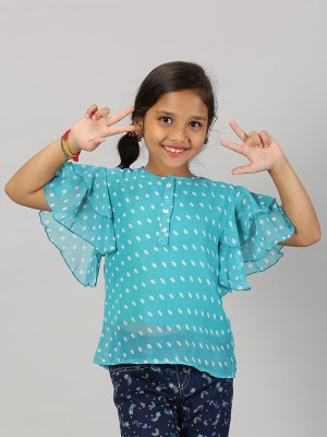 KiddoPanti Girls Casual Polyester Layered Top(Green, Pack of 1)