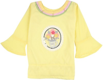V-MART Girls Casual Pure Cotton Top(Yellow, Pack of 1)