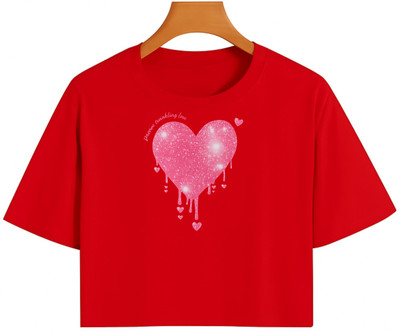 Loom & Line Girls Casual Cotton Blend Crop Top(Red, Pack of 1)