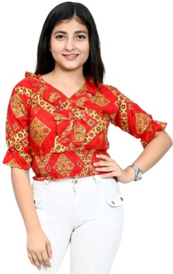 Oyesmarty Casual Printed Women Red, Black, Yellow Top