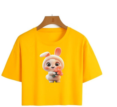 Loom & Line Girls Casual Cotton Blend Crop Top(Yellow, Pack of 1)
