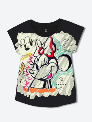 YK Disney Girls Casual Cotton Blend Top(Black, Pack of 1)