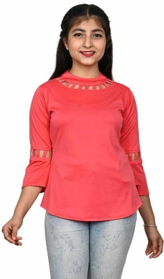 Espan hub Girls Casual Cotton Blend Top(Pink, Pack of 1)