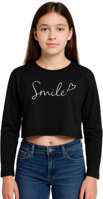 CROP ZONE Girls Casual Cotton Blend Crop Top(Black, Pack of 1)