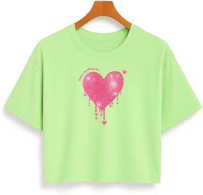 Loom & Line Girls Casual Cotton Blend Crop Top(Light Green, Pack of 1)